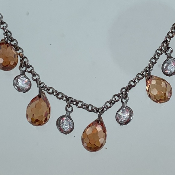 Sterling Silver Chain with CZ and Orange Briolette Bracelet - Picture 3 of 7